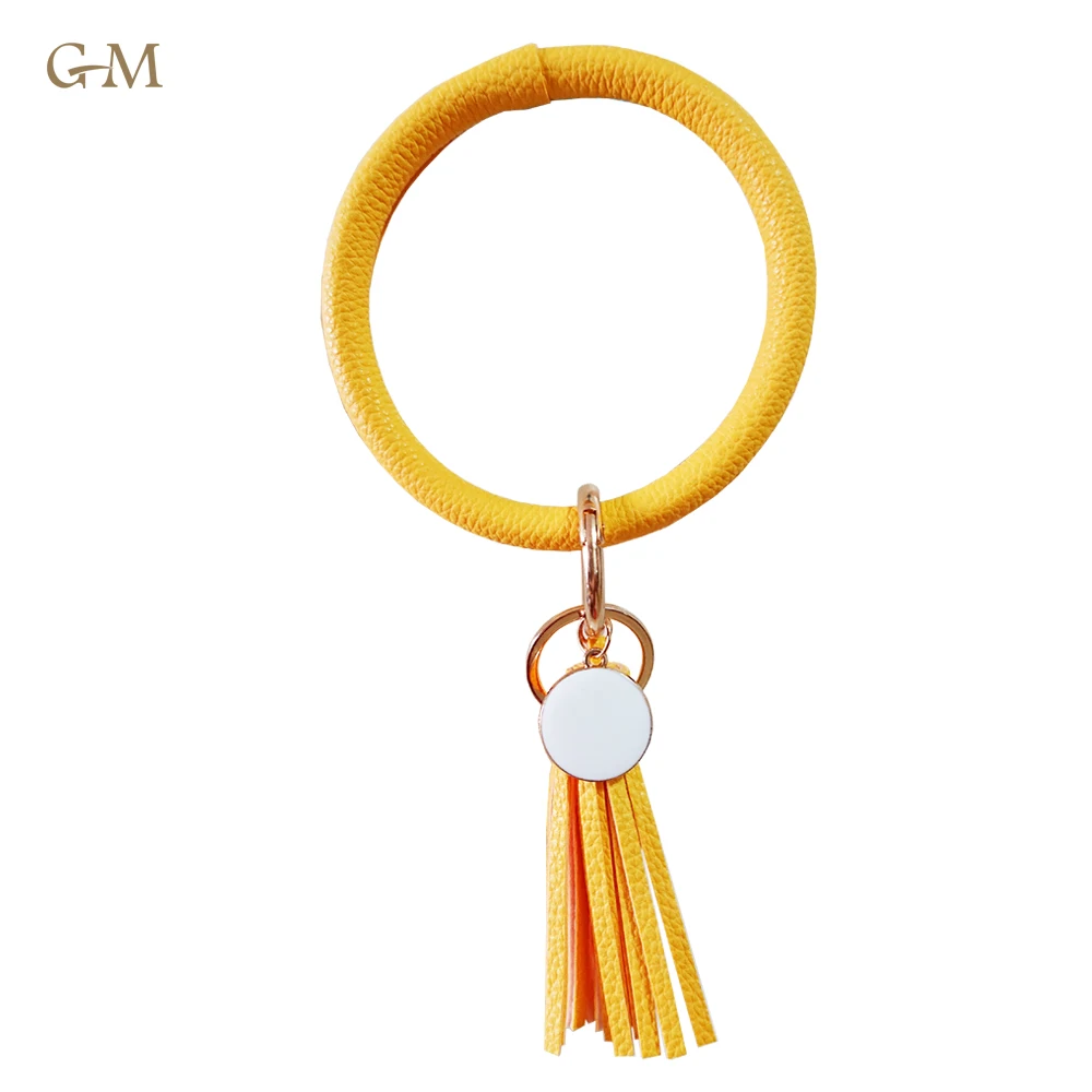 Wristlet Keychain Bracelet,Bangle Keyring - Big O Key Ring Leather Tassel Bracelet Key Chain Holder For Women Girl