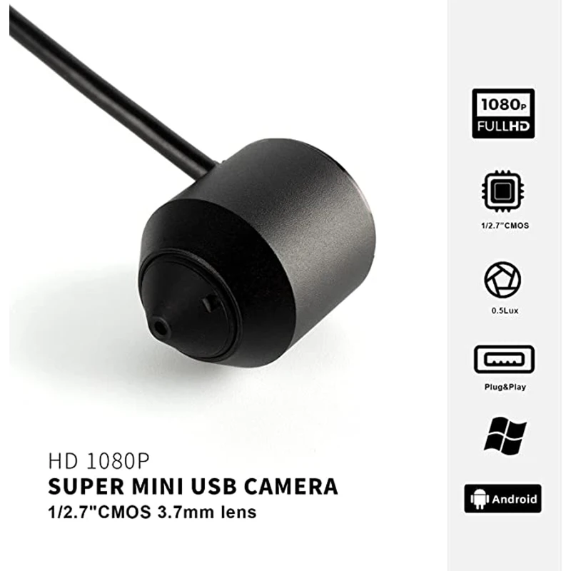 Geniuspy 3.6mm Pinhole Lens Mini USB Mac/PC/Desktop/Laptop Web Camera Small Size 2M Cable HD 1080P USB Computer Camera