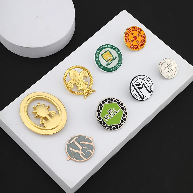 Metal craft logo embossed clothing lapel pin custom logo nameplate brooch metal badge pin