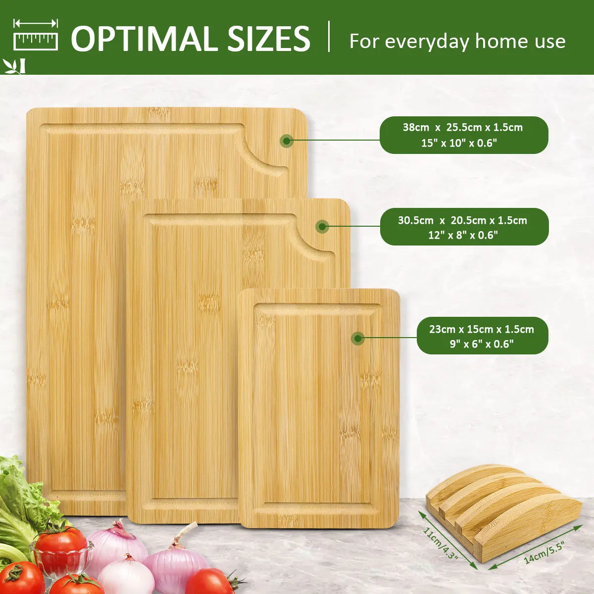 HANHE Custom logo double sided Kitchen meat vegetable Chopping Board Wood Bamboo Cutting Board Set with Deep Juice Groove