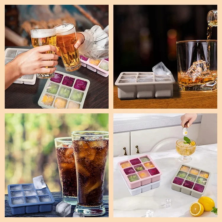 Wholesale New Oem Easy To Clean 9 Cavities Ice Cube Try Food Grade Silicone Handmade Ice Mold Making Ice Tool With Lid