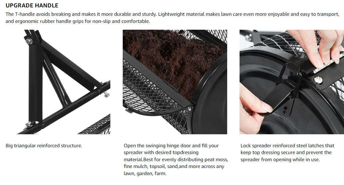 AN-TAI Lawn Spreader Roller Multi Purpose Time Saving Effective Adjustable Handle Metal Mesh Peat Moss Spreader