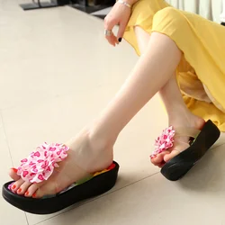 cy30487a Summer thick sole high heel flower slippers for women shoes wholesale stylish home slippers