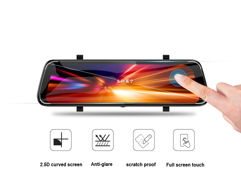 9.66 Inch Full Touch Screen 1080P Car DVR Dash Camera Dual Lens Rearview Mirror With 1080P Rear Camera