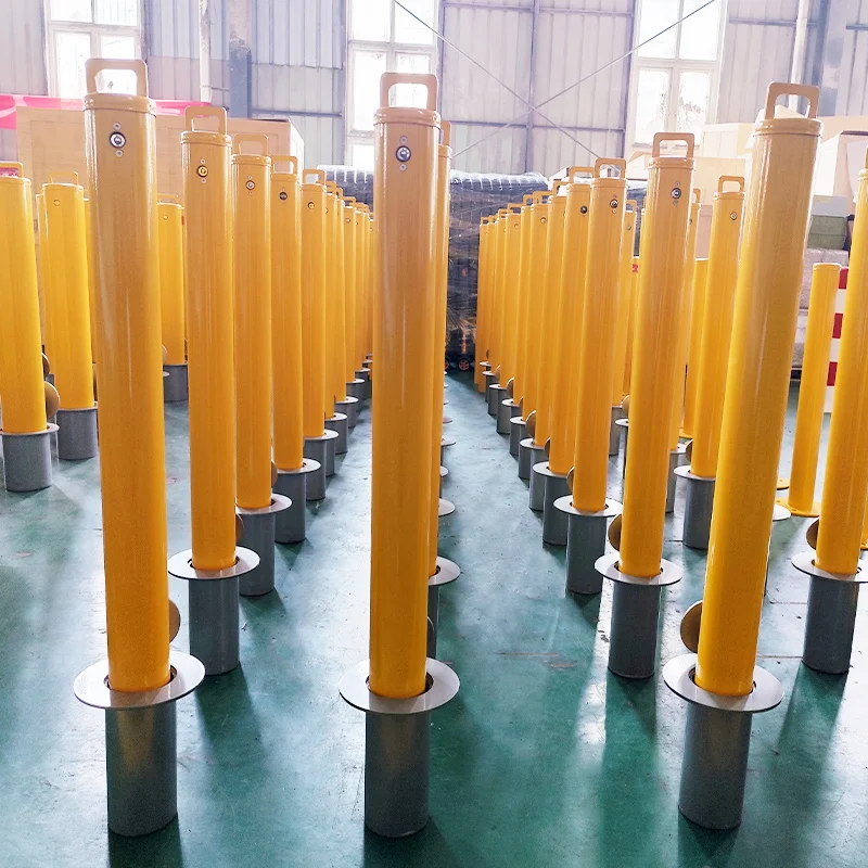 Road Warning Post Outdoor Parking Bollard Metal Steel Key Lockable Removable Inground Bollard With Core Drilled Sleeve