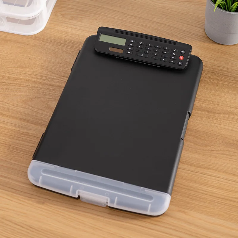 HZVCW Wholesale a4 Portable Plastic Clipboard With Calculator Storage Clip School Office Multifunctional Storage Box
