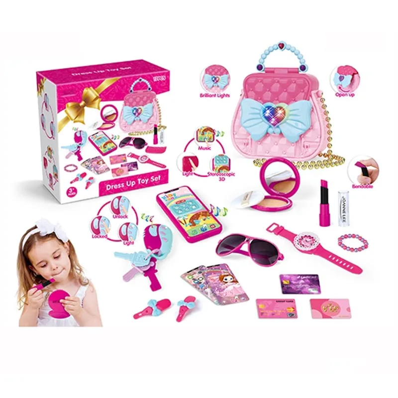 
Fashion Girls Pretend Makeup Dress up Toys Set with Cosmetic Bag & Toy Accessories 