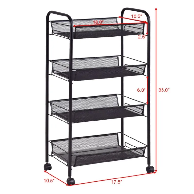 Storage Holders & Racks Rolling Cart Utility Cart Iron Metal Customized 4-tier Logo Multifunction Welding Design Kitchen 100pcs
