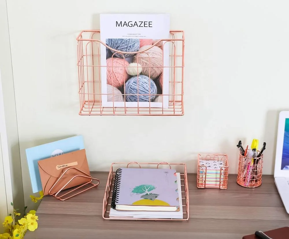 wholesaler&manufacturer 550-97GS 2019 new product desk 5 pcs gold mesh office organizer set