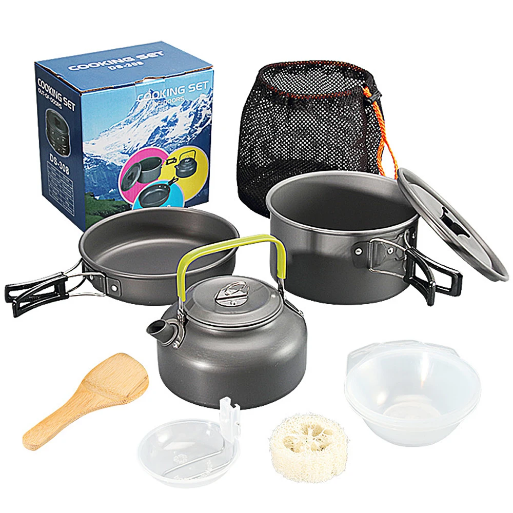 Portable aluminum alloy outdoor hiking camping pot cookware mess kit set