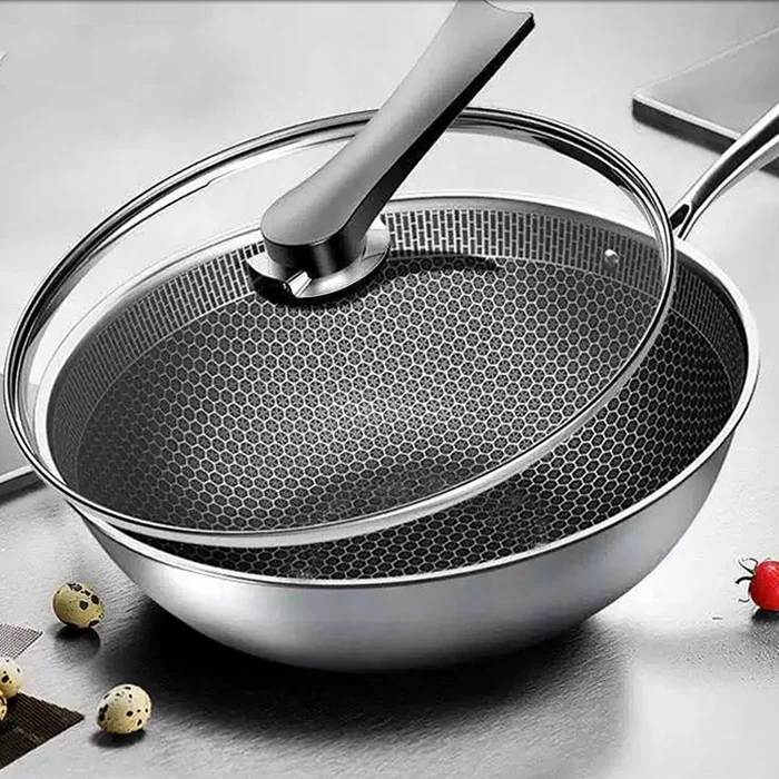Kitchen 410 stainless steel non-stick  cookware cooking frying pan honeycomb woks
