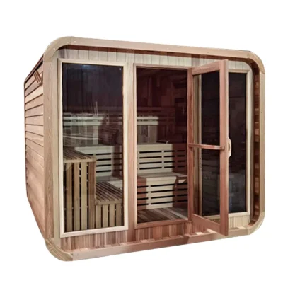 Traditional Canada red cedar cube 4-6 person outdoor square steam Sauna with electric stove
