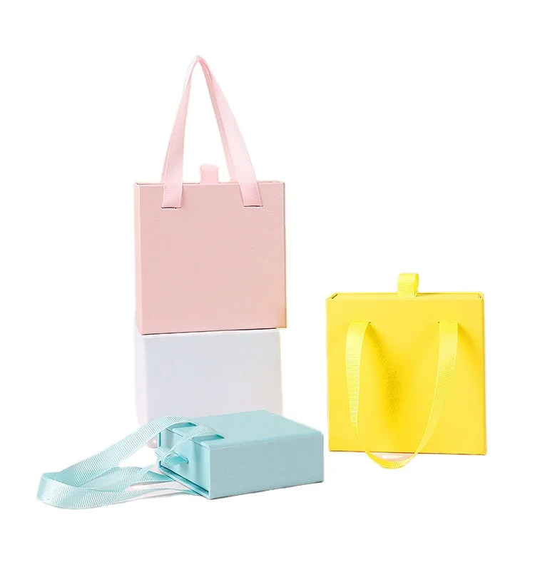 Custom logo jewellery cardboard gift box bag handle design drawer jewelry packaging box