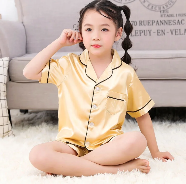 
Many colors baby silk sleepwear kids pajamas sets home clothes for autumn 