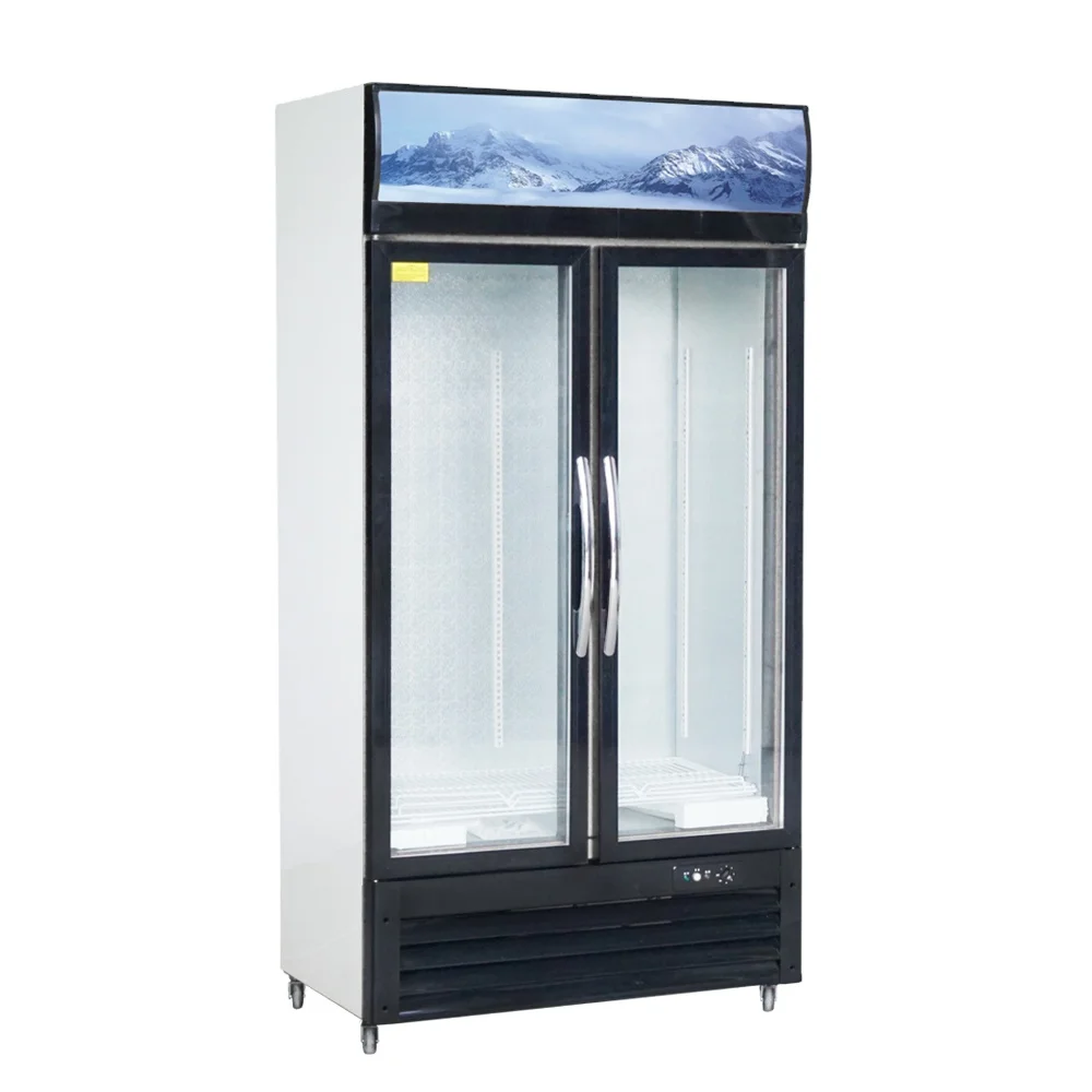 LC/S-1000HK High Capacity drinks double glass door showcase with LED lighting Vertical showcase High efficiency compressor