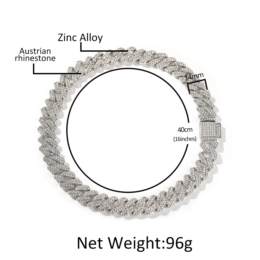 New Cuban Necklace Chain Full Diamond 13mm Hip Hop Rap Women Man Cool Cuban Link Chain Bracelet Necklace