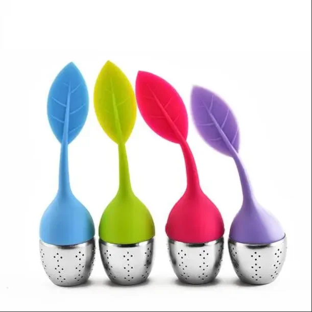 TEA08 Leaf Tea Infuser Stainless Steel Fine Mesh Tea Filter With BPA-Free Silicone Leaf Handle and Drip Tray