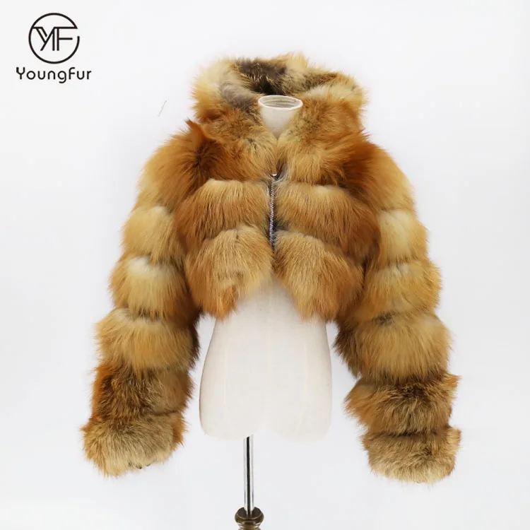 Fashion Wholesale Women Jacket Female Custom Hood Natural Genuine Red Fox Fur Coat Sexy Winter Lady Fox Fur Coat