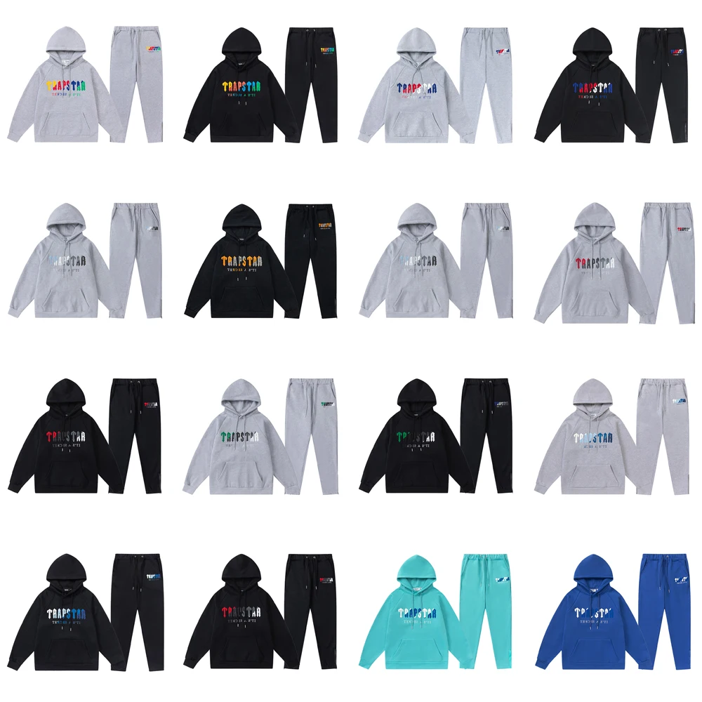 Thicken print embroidery hoodies Trapstar track suit Loose Sportswear Custom Mens Man Jogging Gym Fitness Wear Tracksuits Set
