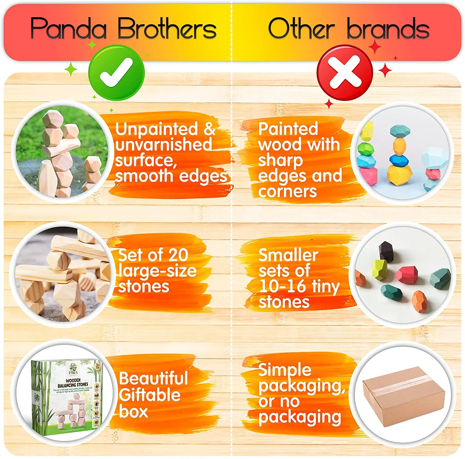 Natural Pine Balance Rock Set Preschool Sensory Kids Stacking Block Toys