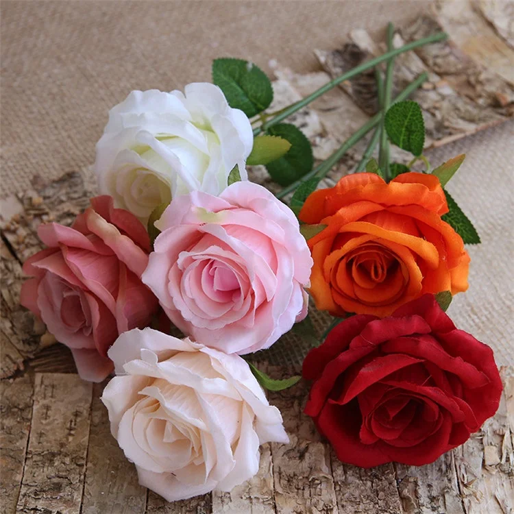 V-1324 Wholesale Velvet Single Stem Flower Pink Artificial Rose for Decoration