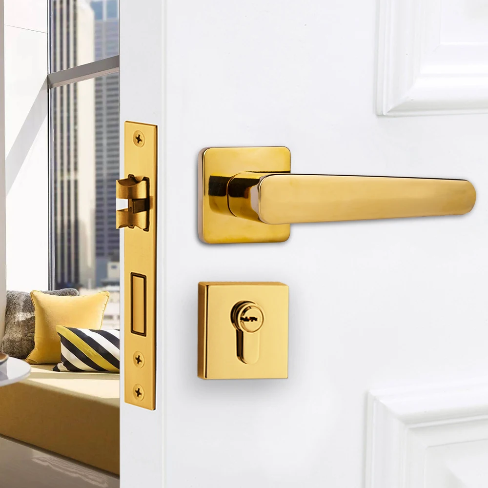 Euro style  Manija de la puerta  door knob Gold PVD knobs Factory Custom made Aluminum Zinc Lever handle gold door handle