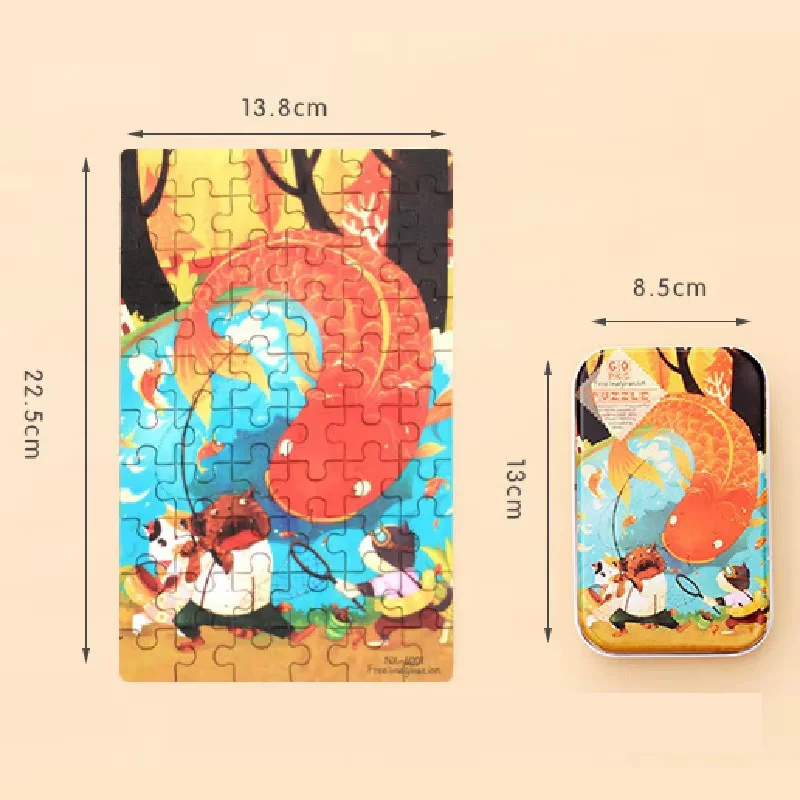 2024 Children Wooden 60piece Iron Box Cartoon Animal Jigsaw Puzzle Game Toy Preschool Early Education Toys For Kids Boys Girls