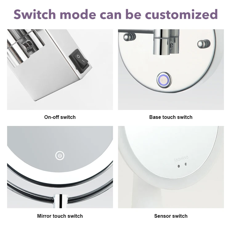 Hot-Selling Lighted Magnifying Makeup Mirror Hotel Bathroom Corner Vanity Wall Hanging Hinged Towing Cordless Mirror