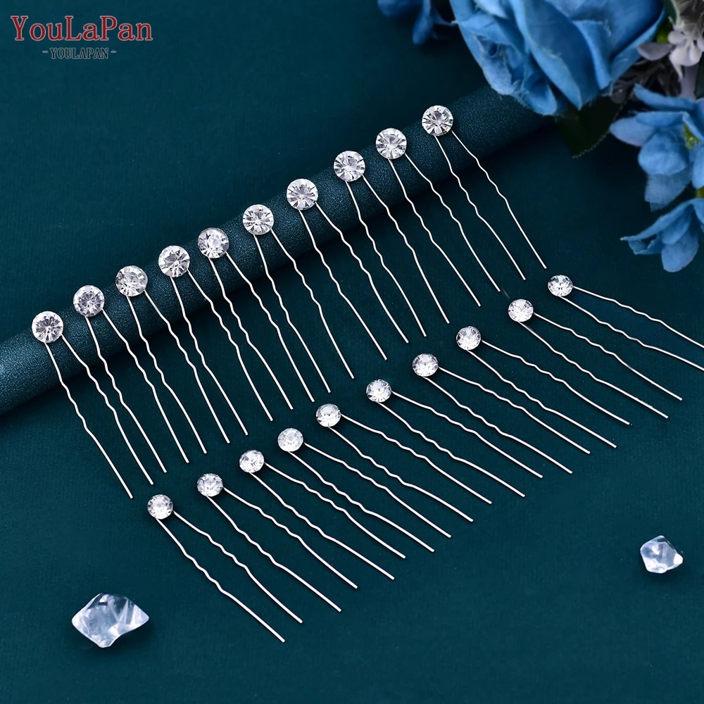 YouLaPan HP535, сделано в Китае, дешевые заколки для волос, набор из 20 предметов, U-образная вилка для волос со стразами и жемчугом, Свадебный Плетеный головной убор для волос