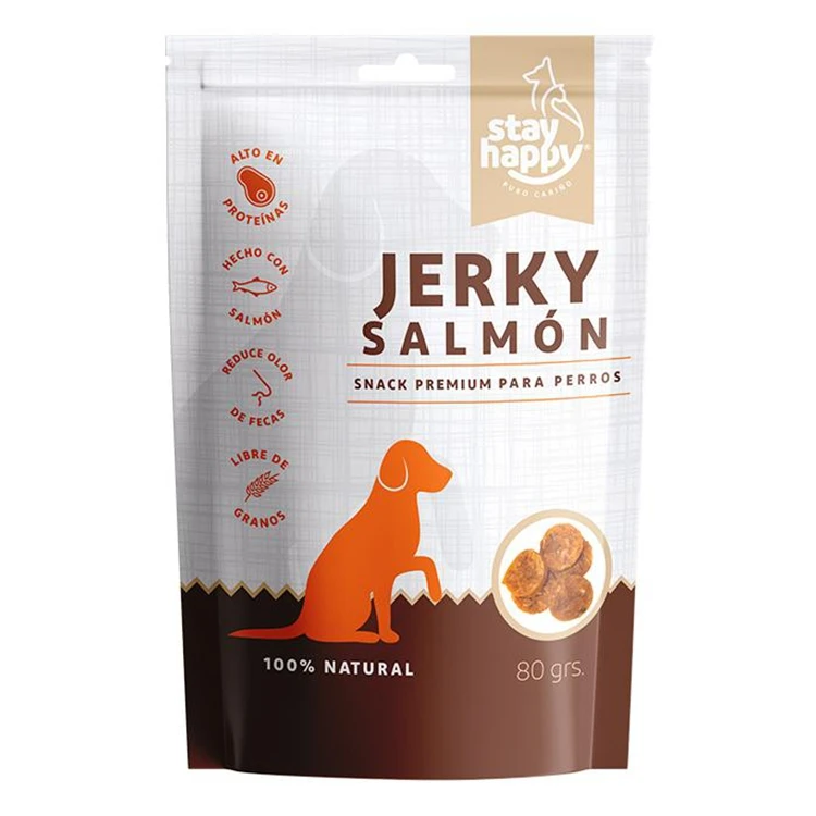 Custom Stand Up Pouch For Wild Salmon Jerky Packaging Reusable Meat Snacks Bag Moisture Proof Pet Treats Packaging