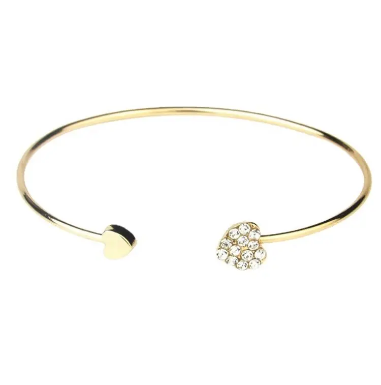 Hot Selling Crystal Double Heart Bow Adjustable Cuff Bracelet