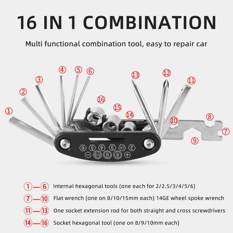 Multifunctional Bicycle Repair Tool Set Carbon Brush for Mountain Bike and Cycling Manufactured Bike Repair Kit