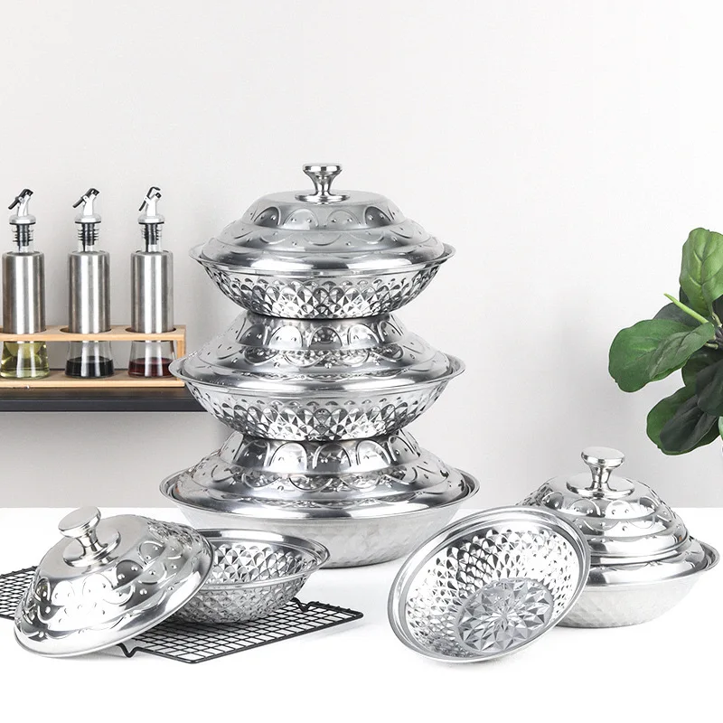 African New Hotel Buffet 410 Stainless Steel Anti Rust Plate Stainless Steel Trays With Lid Turreted pan