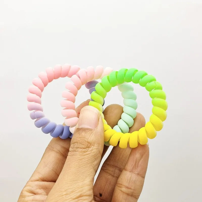 Professional Wholesale gradual change color Matte Telephone Wire Hair Band Spiral Pony Holder Elastic Coil Hair Ties