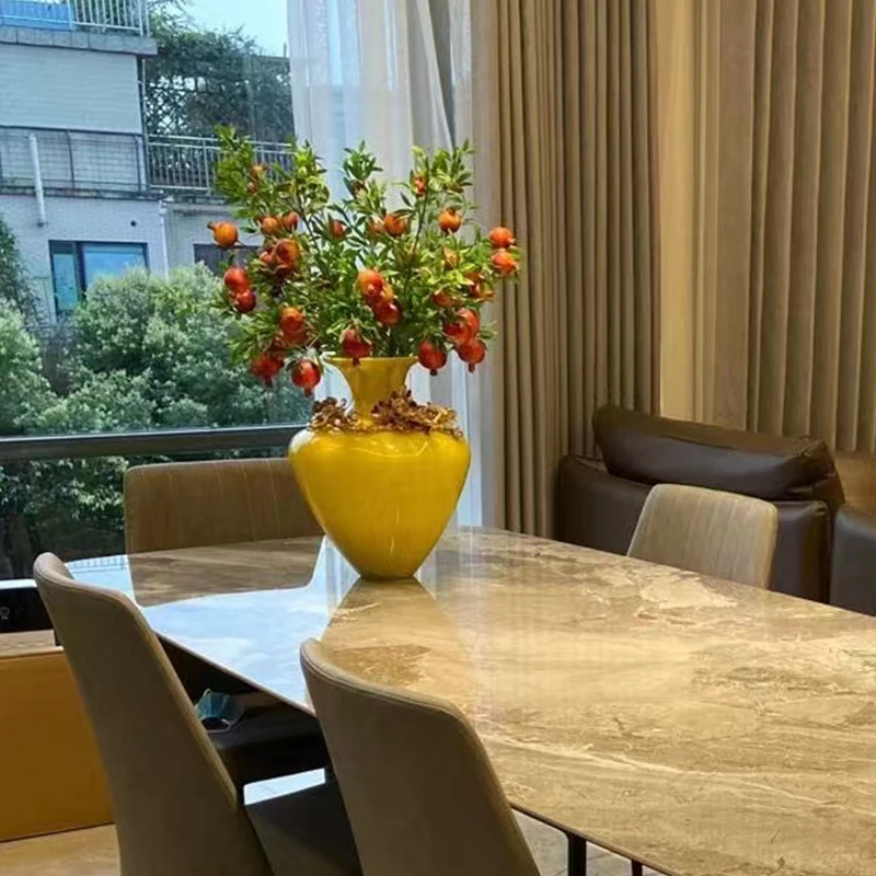 SANLOREN Kitchen Accessories OEM modern luxury home decor enamel yellow flower colored glass vase for home table decorative vase