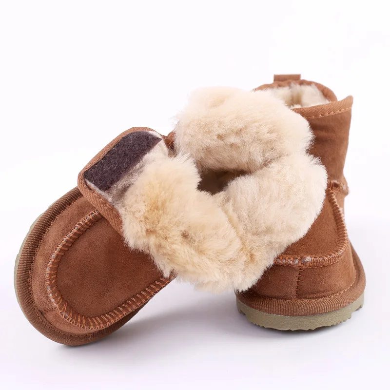 Baby Snow Boots for boys and girls Kids Sheepskin Real Fur Shoes Children Geanuine Leather