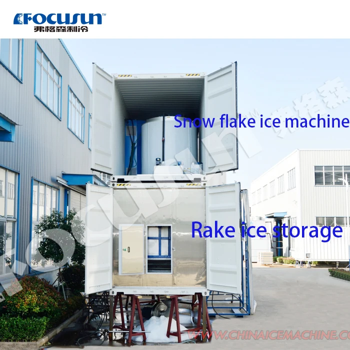 20Tons flake ice machine + 10tons containerized automatic rake type cold room + snow crushing for snow ice making machine