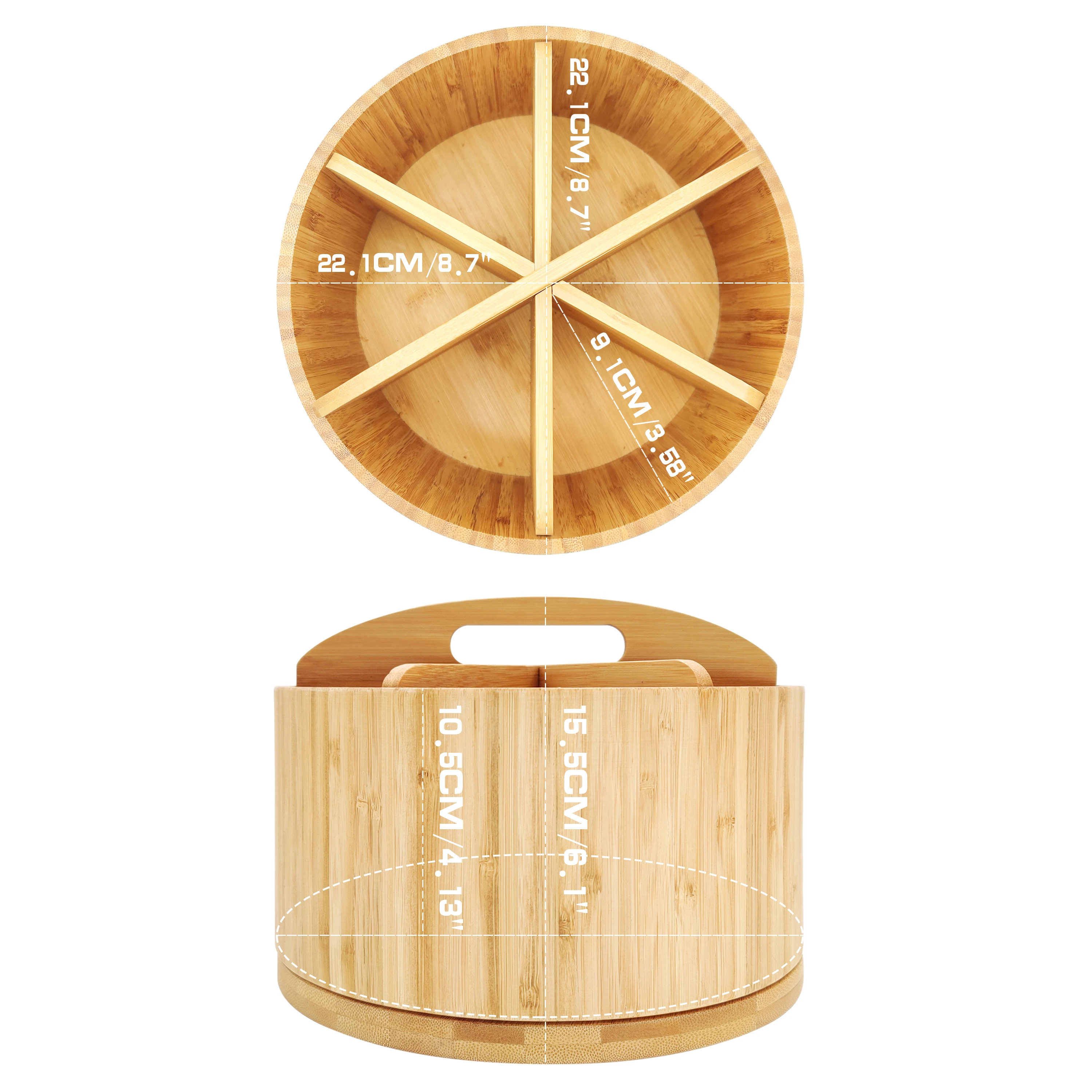 Bamboo Desk Organizer Cosmetics storage Rotating Pencil Pen Holder with 6 Compartments