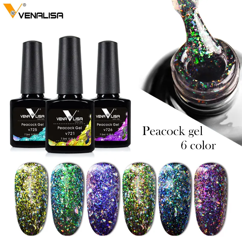 Venalisa nail art 6 color aluminum foil sequin sparkling luminescence pigment nail platinum diamond glitter peacock gelpolish