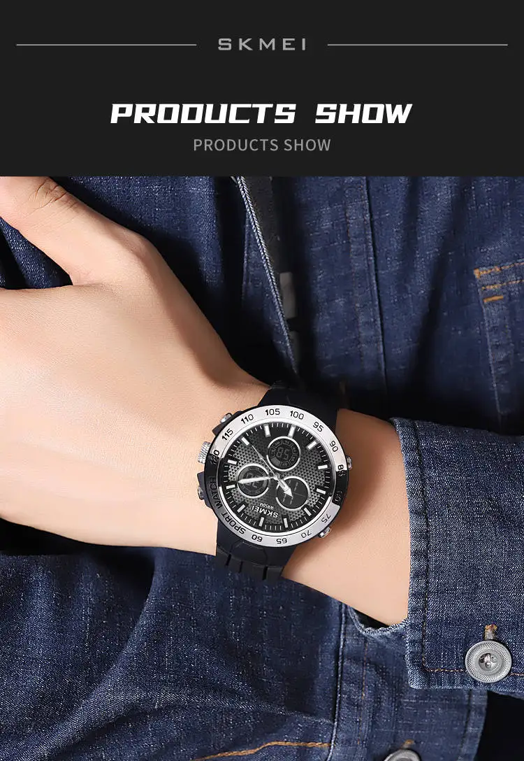 Skmei 2106 fancy odm men digital watch best Silicone strap water resist double display  sports watch manufacturer