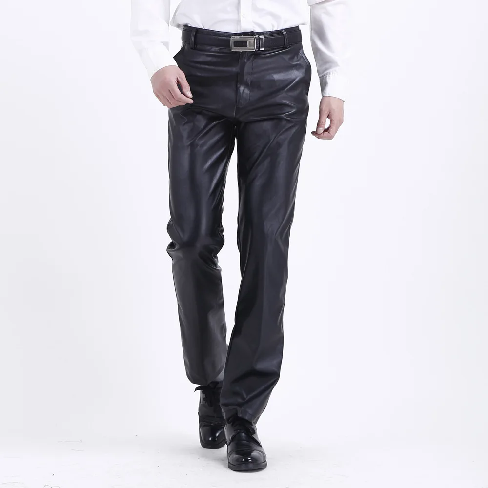 2023 Summer Solid Casual Loose Fitting Waterproof Work Long Loose Black Leather Pants For Men