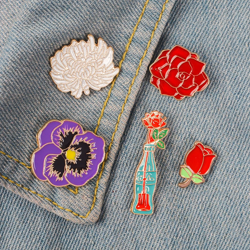 Plant Flowers Daisy Enamel Cartoon Jewelry Gift Flower Succulent Badge Brooch Lapel Pin