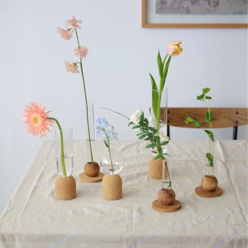 Plant Propagation Station Terrarium Glass Propagation Stations Wooden base Planter Tubes for Garden Office Decoration