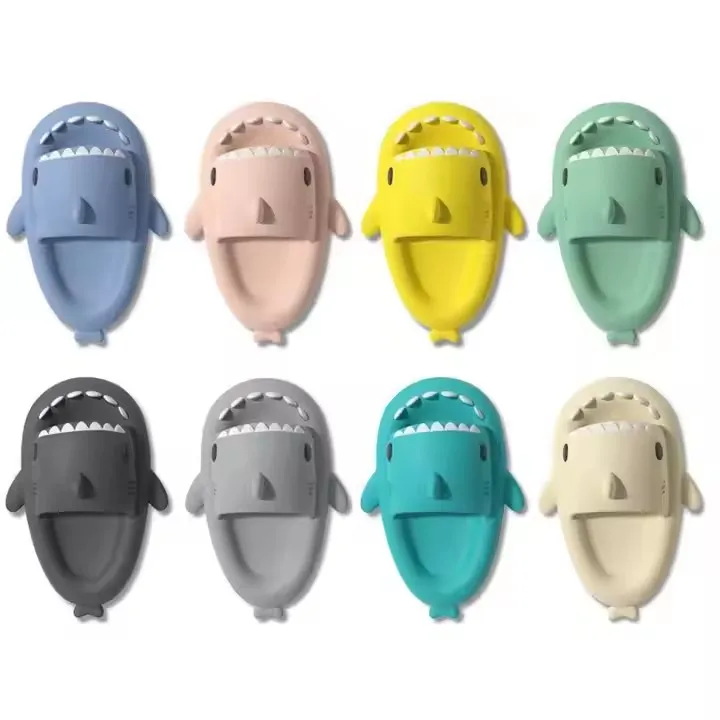 Cartoon Style Couple Indoor Outdoor Sandals Thick Platform House Shoes Women Cute Shark Slippers