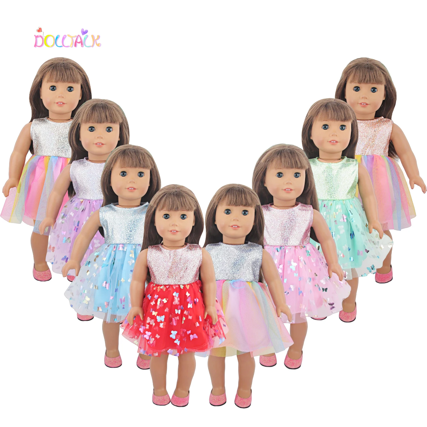 Бренд Dolltalk новейшее платье с блестками без рукавов для кукол бабочкой 18 дюймов