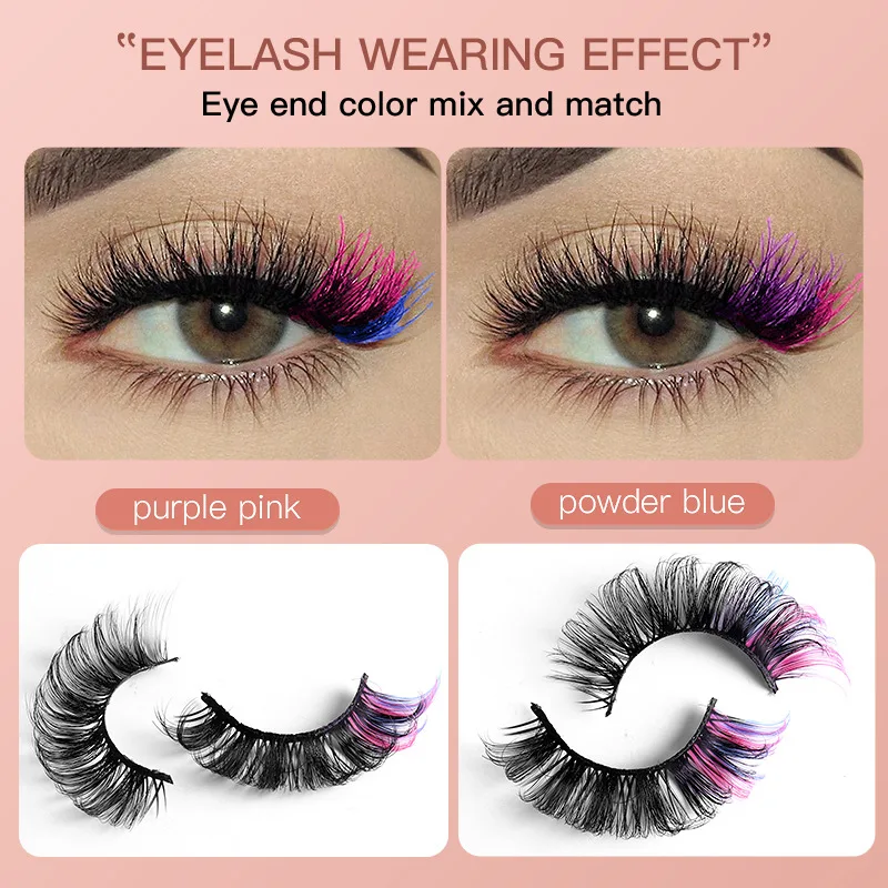 Wholesale Price New arrival Lash with Color Ends Colored 7 pairs of thick curling simulation D Eyelashes Colorful Mink Lashes