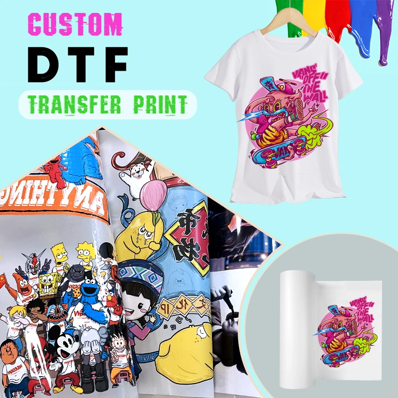 DTF T Shirt Transfer Film for Garment Custom Logo Pattern Heat Vinyl Printing T-shirt Jeans Bags DIY