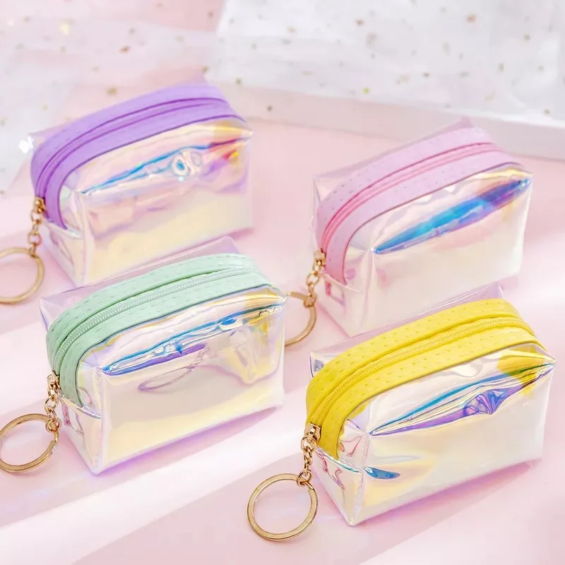YIMYIK Creative Women Portable Travel Cosmetic Bags Clear Pvc Custom Logo Tpu Laser Bag Colorful Girls Beauty Mini Coin Purse