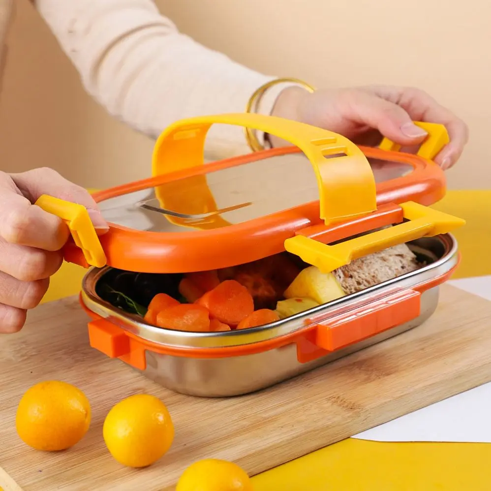Double Layer Stainless Steel Bento Lunch Box for Kids Eco Friendly Portion Snack Food Containers With Handle