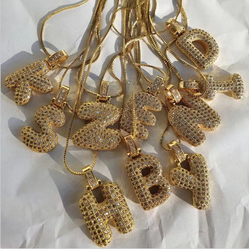 Wholesale 26 Letters Pendant Necklace For Women Copper Pave Zircon Personal Initials Name Pendant Men Gold Color Hip Hop Jewelry